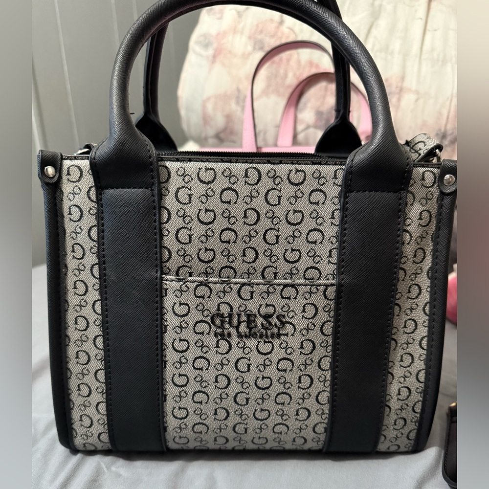 GUESS Monogram Black and Cream Tote